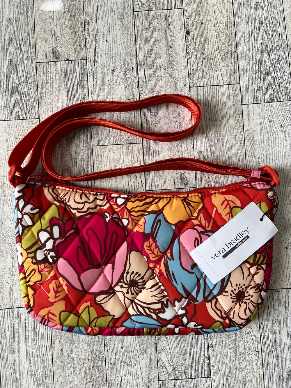 Vera Bradley Outlet Orange Midday Garden Multi Floral Quilted Sling Crossbody